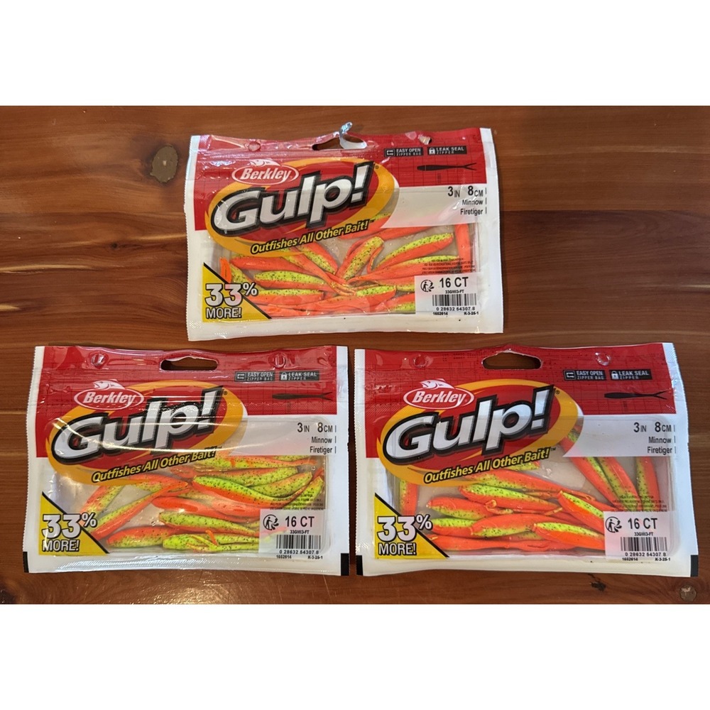 Berkley Gulp 3" Minnow - Firetiger Orange Yellow (3 Packs) 16 Count 48 Baits NIP